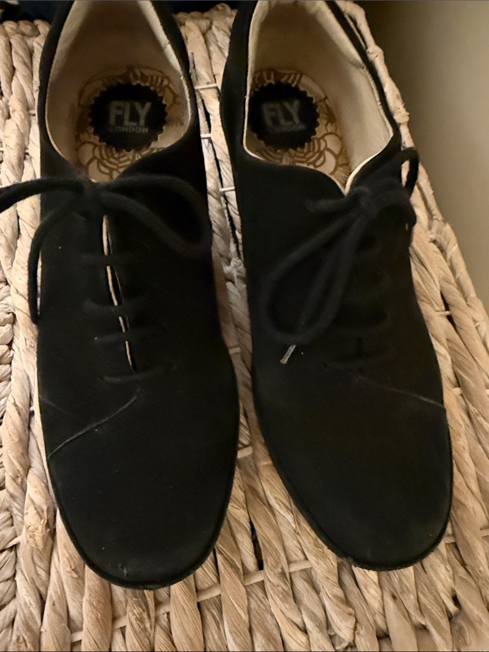 Fly London women  Black Suede 8.5  Lace-Up Shoes